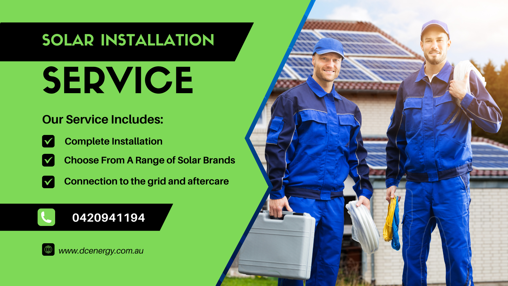 About DC Energy Solar installer service Sydney website header